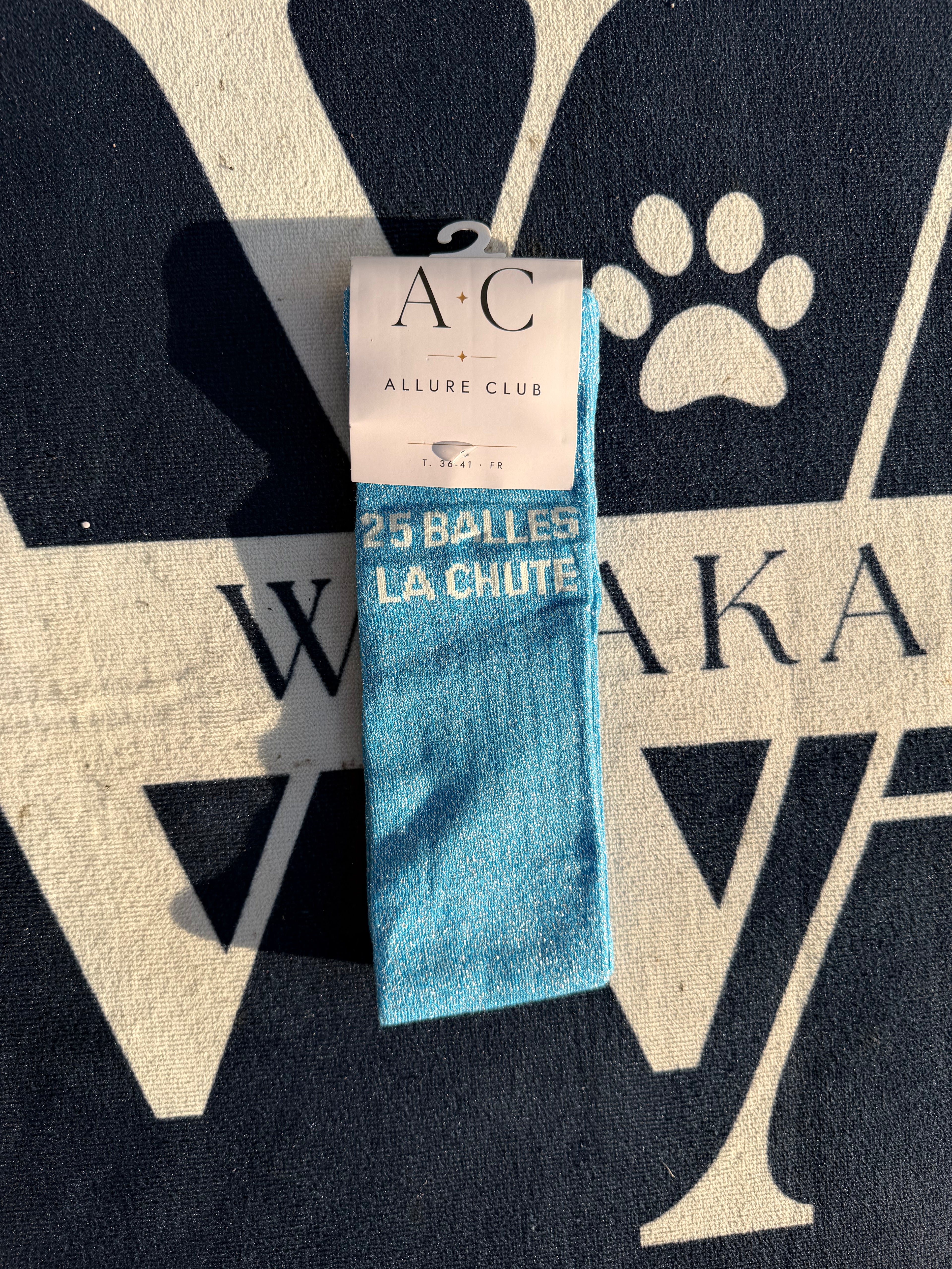 Chaussettes d'équitation bleu femme 25 balles la chute à plat