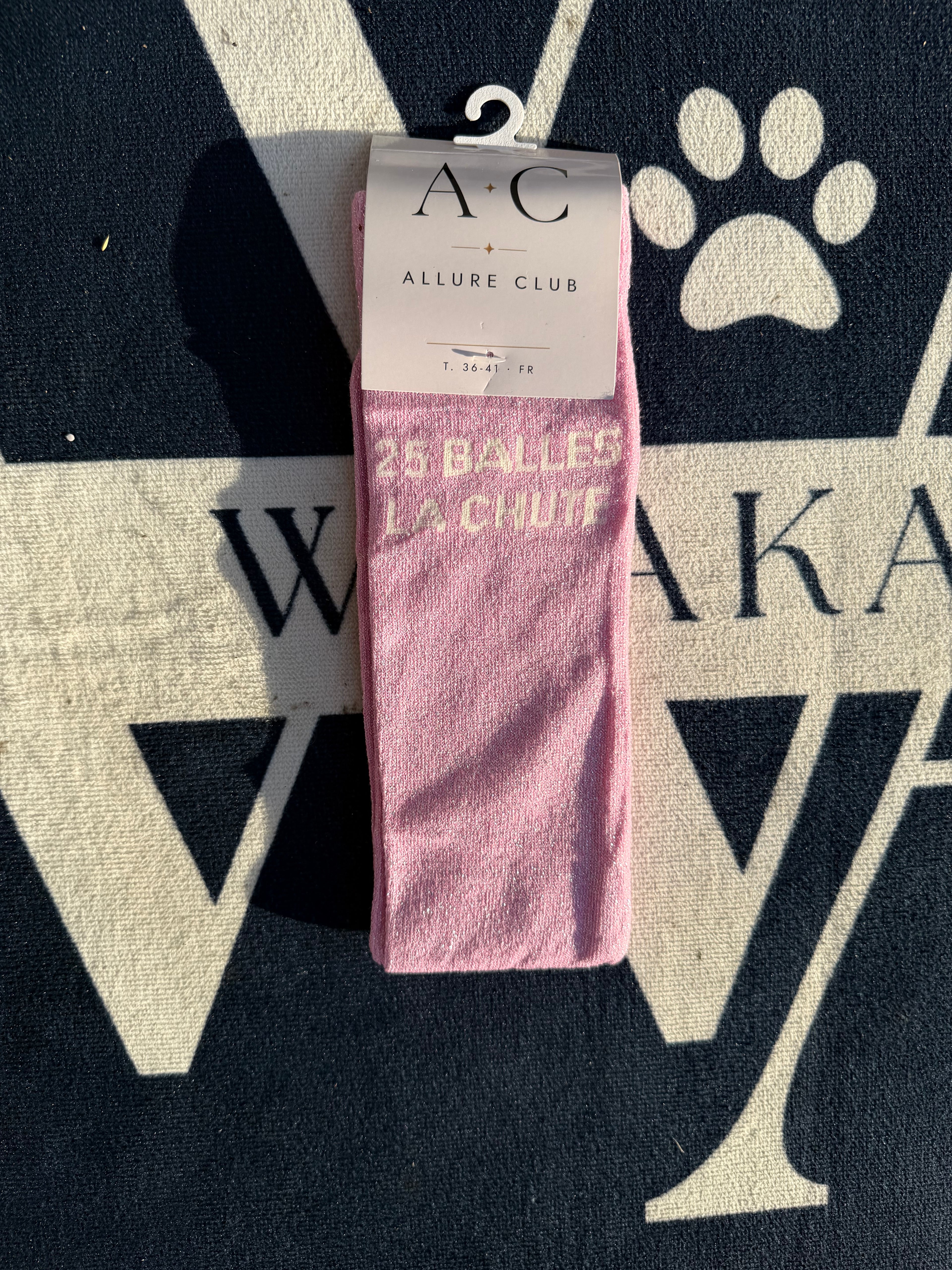 Chaussettes d'équitation rose clair femme 25 balles la chute à plat