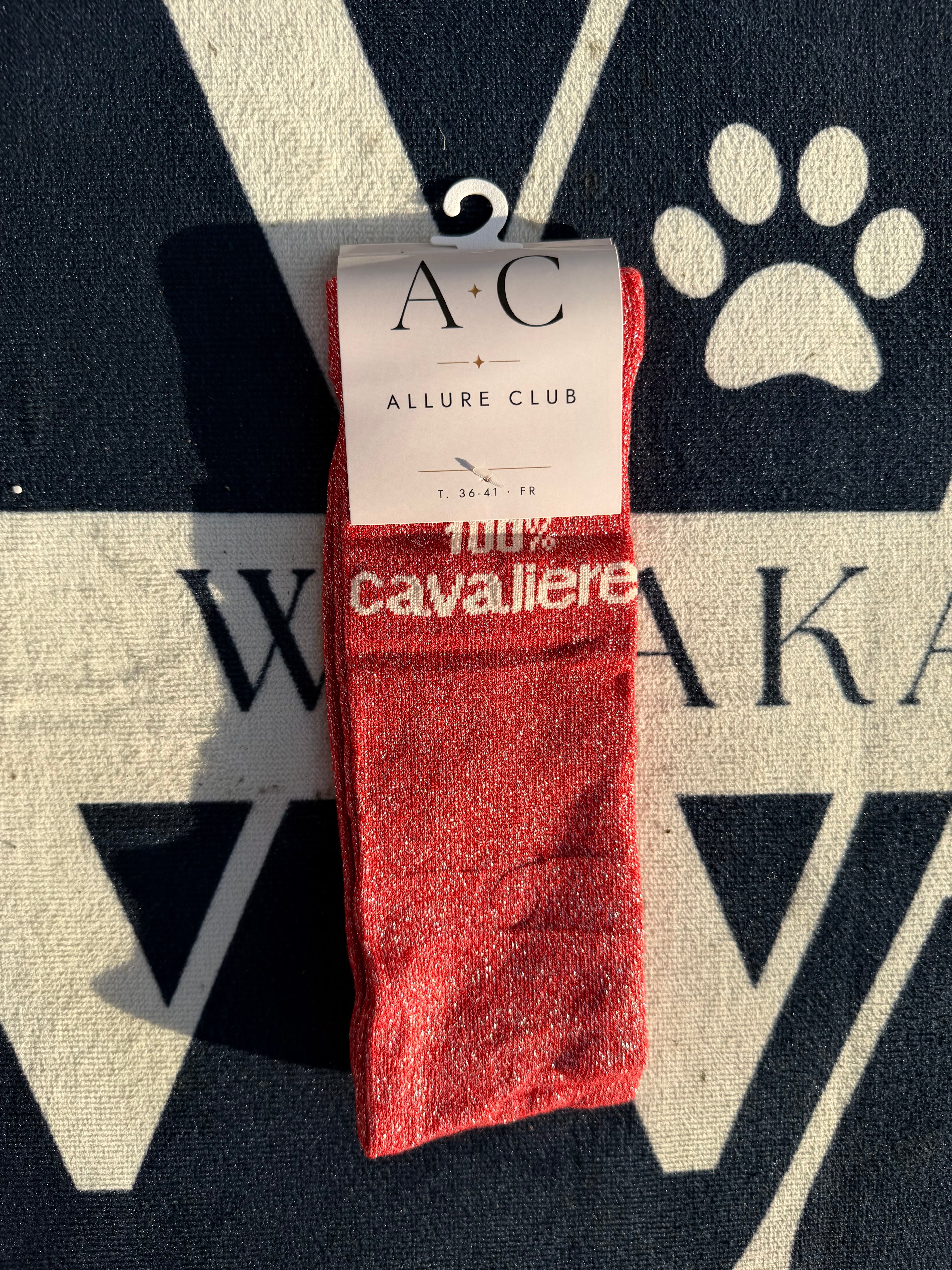 Chaussettes d'équitation rouge 100% cavalière à plat