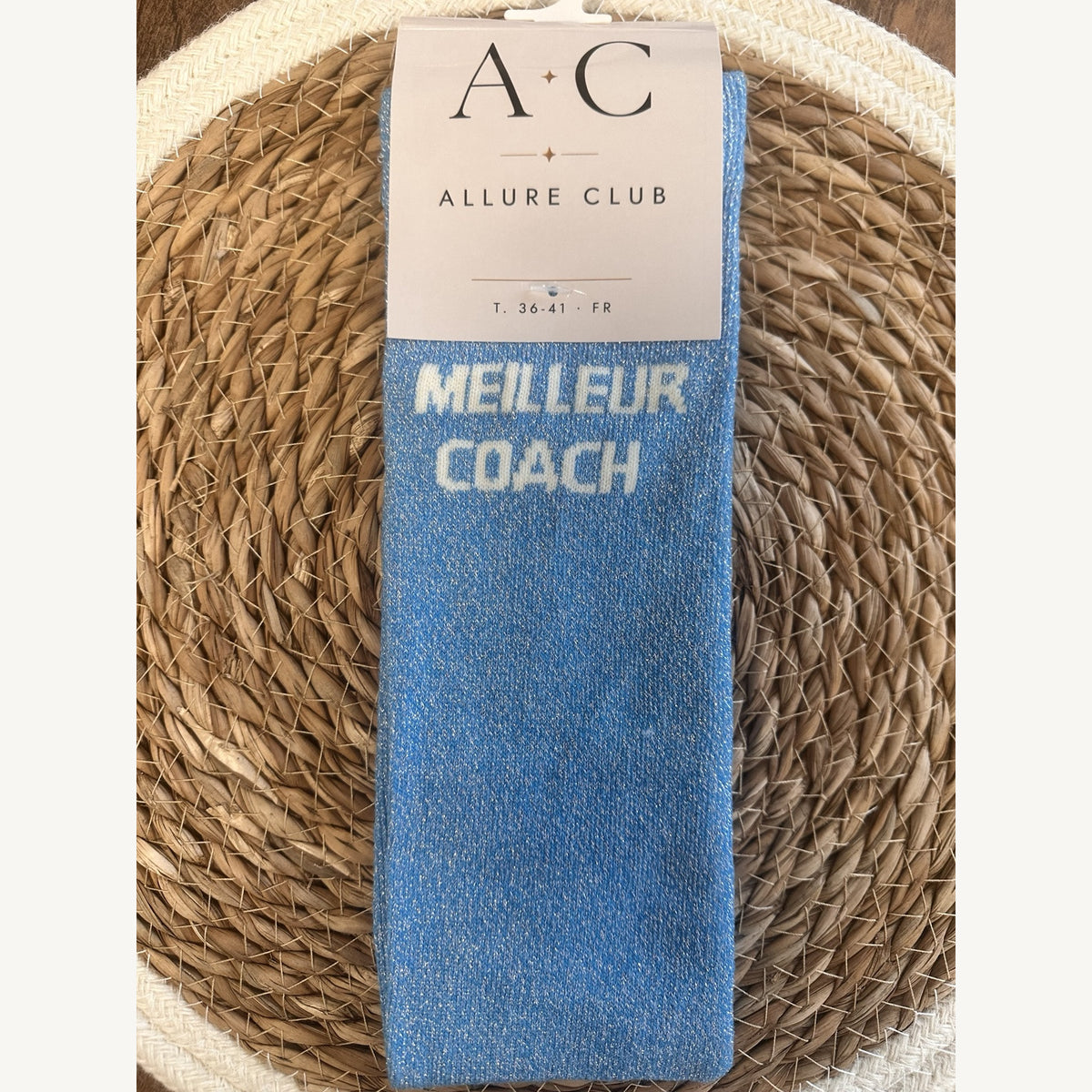 Chaussettes d'équitation bleue Meilleur coach à plat