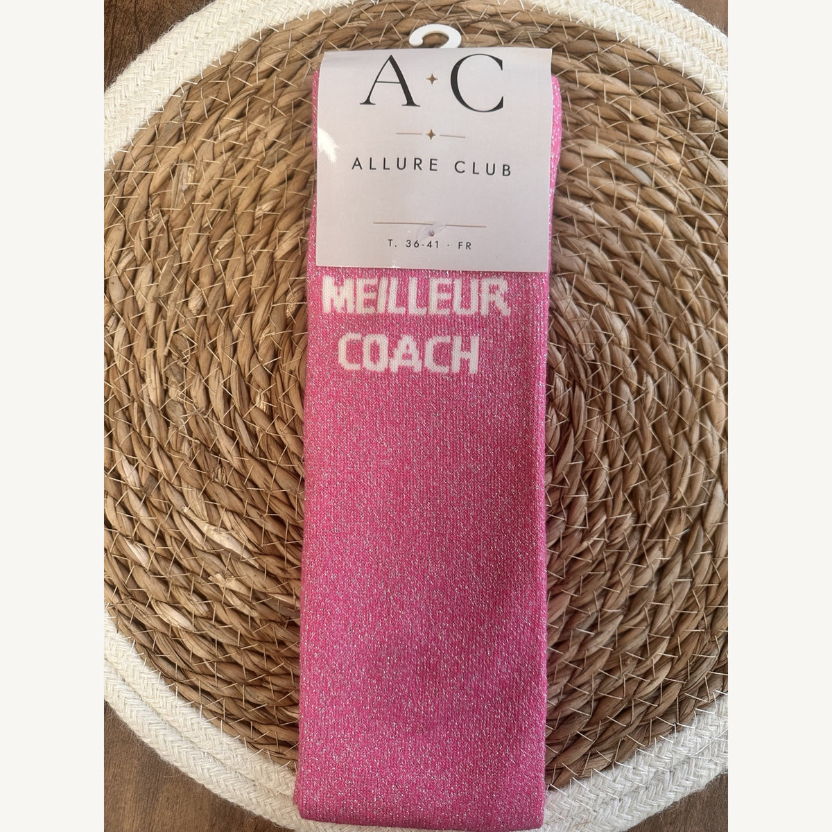 Chaussettes d'équitation rose Meilleur coach à plat